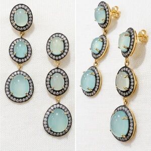 Exquisite Seafoam Chalcedony & Diamond Drop Earrings